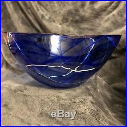 Extraordinary Kosta Boda Large Glass Cobalt Blue Bowl Sweden Signed 14 7.5Lbs