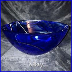 Extraordinary Kosta Boda Large Glass Cobalt Blue Bowl Sweden Signed 14 7.5Lbs