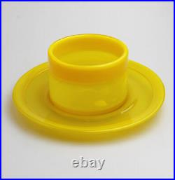 FAB Kosta Boda Art Glass large canary yellow Bowl & Saucer Erik Hoglund C. 1960's