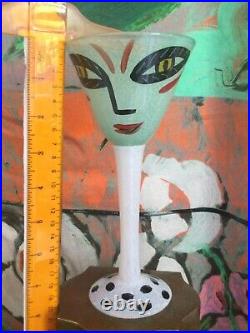 Fab Kosta Boda vintage 80s green Face Open Minds Ulrica Hydman Vallien signed