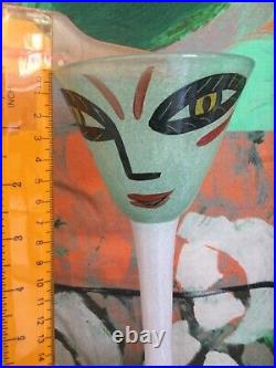 Fab Kosta Boda vintage 80s green Face Open Minds Ulrica Hydman Vallien signed