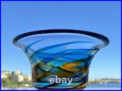 GORAN WARFF KOSTA BODA Bowl Wave Bubbles Art Glass Signed, 1970's, H3