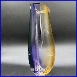 GORAN WARFF KOSTA BODA Vase Orchid Purple Orange Signed Art Glass, H 11