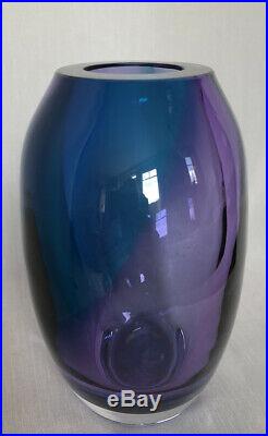 Heavy KJELL ENGMAN Signed Blue Purple Vase KOSTA BODA SWEDEN
