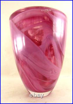 Heavy Kosta Boda Atoll Vase By Anna Ehrner Clear withPink Swirl 7.5 Tall