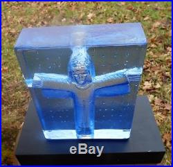 KOSTA BODA Art Glass Sculpture BLUE WOMAN By Bertil Vallien #7090409 with BASE