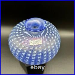 KOSTA BODA BERTIL VALLIEN Art Glass Sweden Signed Iridescent Blue Dotted Vase