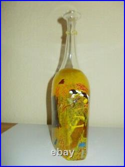 KOSTA BODA Bertil Vallien SATELLITE Vase Glas Glass Bottle Gelb mit Label