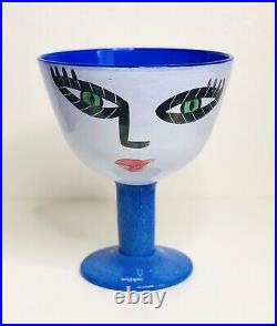 KOSTA BODA Blue White Art Glass OPEN MINDS Vase Face Signed Hand Painted Vintage