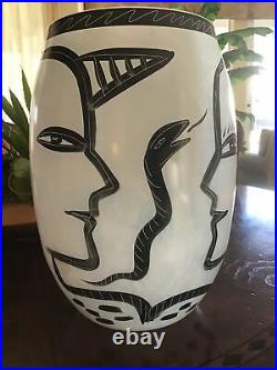 KOSTA BODA CARAMBA 13+ Black White Hand Paint Vase Ulrica Hydman RARE EUC