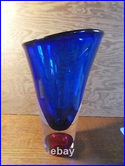 KOSTA BODA GORAN WARFF Cobalt Blue Crystal Vase Signed