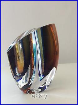 KOSTA BODA GORAN WARFF'S MIRAGE COLLECTION GLASS VASE (blue & brown) LARGE