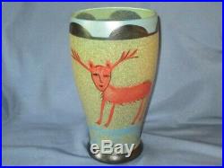 KOSTA BODA Glass Sweden Hand Painted Large Deer Vase ULRICA HYDMAN VALLIEN