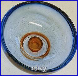 KOSTA BODA Goran Warff Zoom Stunning Art Glass bowl Cobalt Blue and Amber