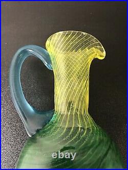 KOSTA BODA Kjell Engman Pitcher Signed Art Glass 12 Green Blue Yellow EUC