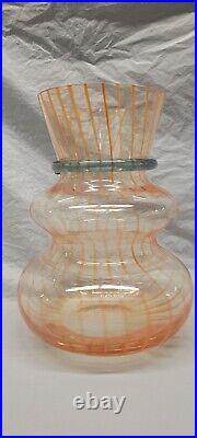 KOSTA BODA Kjell Engman signed 9.25 inch Glass Vase Orange light blue #4189