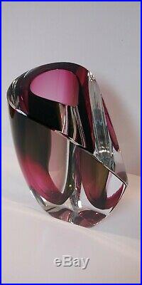 KOSTA BODA MIRAGE 6 Vase Goran Warff Art Glass Ruby Red Gray Grey