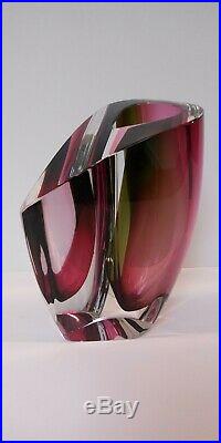 KOSTA BODA MIRAGE 6 Vase Goran Warff Art Glass Ruby Red Gray Grey