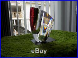 KOSTA BODA MIRAGE 8-1/4 Vase Goran Warff New in Box Art Glass Red Maroon Gray