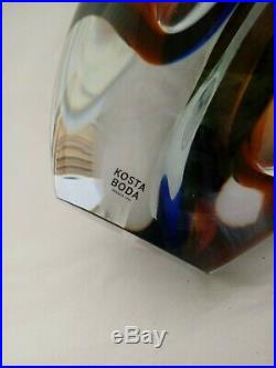 KOSTA BODA MIRAGE 8-1/4 Vase Goran Warff Scandanavian Art Glass Amber BLUE