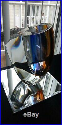 KOSTA BODA MIRAGE 8 Vase Goran Warff Art Glass AMBER & BLUE NEW In Box 7040705
