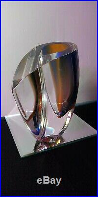 KOSTA BODA MIRAGE 8 Vase Goran Warff Art Glass AMBER & BLUE NEW In Box 7040705