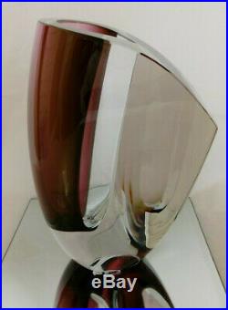 KOSTA BODA MIRAGE LARGE Vase Goran Warff New in Box Art Glass Red Maroon Gray