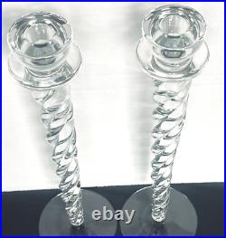 KOSTA BODA Pair CYPRESS Swirl Crystal Candle Holder Signed Ann Wahlstrom 14.5