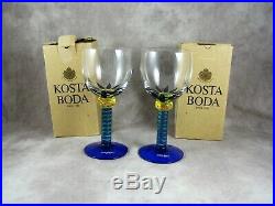 KOSTA BODA Palm Tree Hand Painted Blown Wine Glass WITH BOX Signed Ken Done