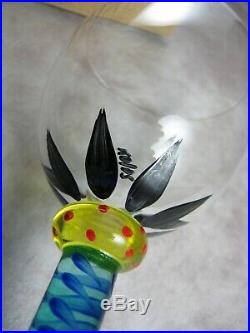 KOSTA BODA Palm Tree Hand Painted Blown Wine Glass WITH BOX Signed Ken Done