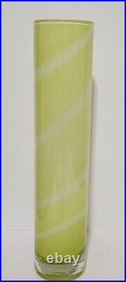 KOSTA BODA Samoa Cased Glass Vase Yellow Lime Signed Anna Ehrner Sweden 13 1/4