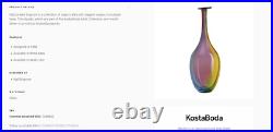 KOSTA BODA Sweden FIDJI Art Glass Vase Large 17 3/4