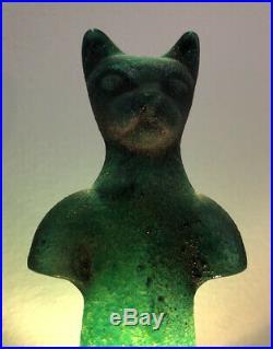 KOSTA BODA Sweden KJELL ENGMAN Signed Green CAT Sculpture, MINT Condition