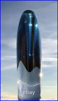 KOSTA BODA VICKE LINDSTRAND Signed Elegant Vase Sommerso Blue Glass 1950, H7-8