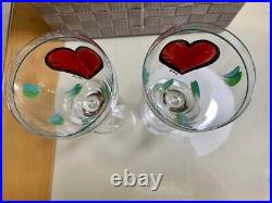 KOSTA BODA Wine Glasses Pair Set Cute Heart Red Ulrica Hydman Vallien