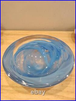 KOSTA BODA art glass. Large thick glass'swirl' bowl turquoise blue