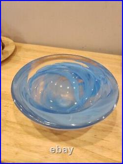 KOSTA BODA art glass. Large thick glass'swirl' bowl turquoise blue