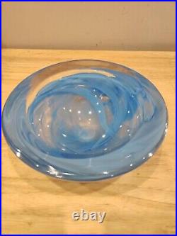 KOSTA BODA art glass. Large thick glass'swirl' bowl turquoise blue