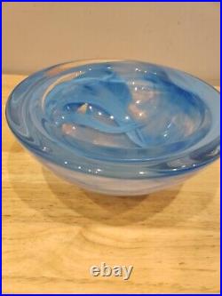 KOSTA BODA art glass. Large thick glass'swirl' bowl turquoise blue