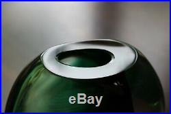 KOSTA Green Glass Vase signed Vicke Lindstand LH1450 off set sommerso midcentury