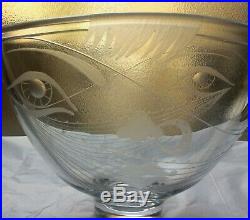 KOSTA Swedish Glass ERNEST GORDON Faces Carved Etched Sculptural Bowl / Vase