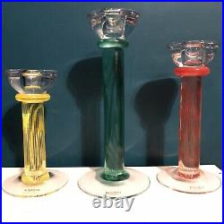 Kjell Engman Kosta Boda 3 Piece Art Glass Candle Holders Candlesticks