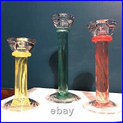 Kjell Engman Kosta Boda 3 Piece Art Glass Candle Holders Candlesticks