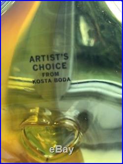 Kjell Engman Kosta Boda Bali Short Orange Heart Glass Vase Artist's Choice