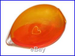 Kjell Engman Kosta Boda Bali Side Orange Glass Heart Vase In Orig Box Collecble