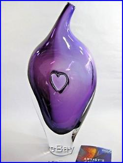 Kjell Engman Kosta Boda Sweden Bali Purple Heart Glass Vase 16 Artist's Choice