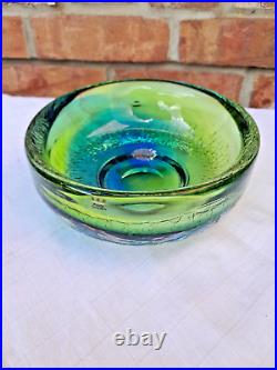 Kosta BODA Goran Warff CRACKLE Glass BOWL Signed Blue/Green 17 cm V Early 1974