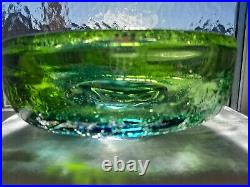 Kosta BODA Goran Warff CRACKLE Glass BOWL Signed Blue/Green 17 cm V Early 1974