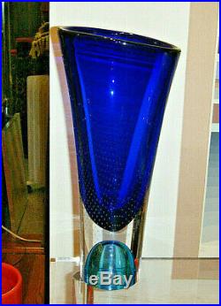 Kosta Boda 14 Large Goran Warff Controlled Bubble Zoom Art Glass Vase Sommerso
