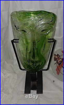 Kosta Boda 1960's Erik Hoglund Green Art Glass Face Mask